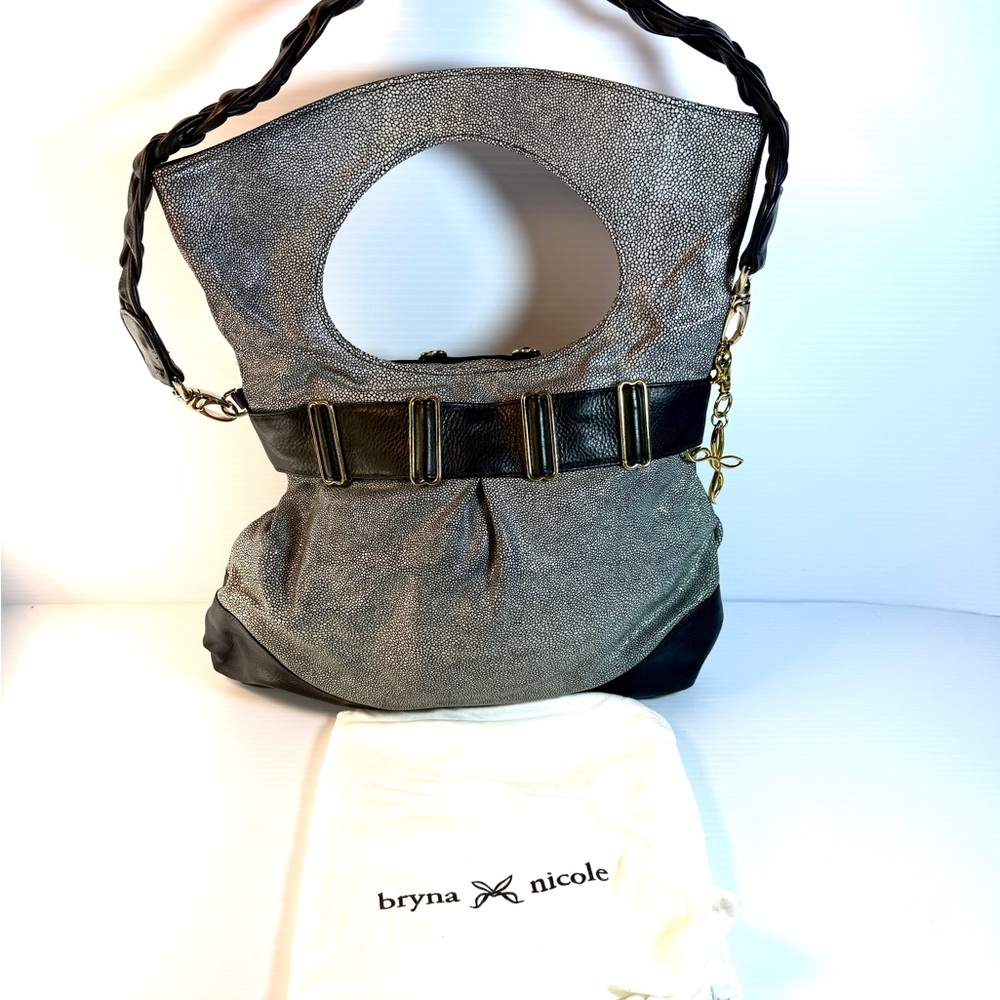 Bryna Nicole Metallic and Black Belted Shoulder Bag